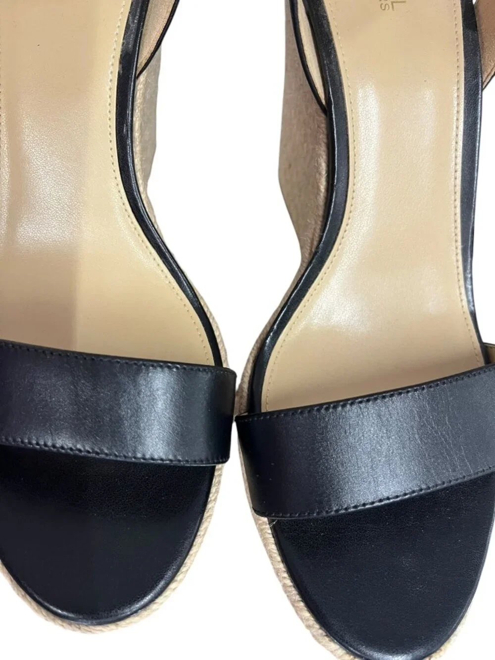 Michael Kors Kimberly Black Leather Espadrille Wedge Sandals Size 10M